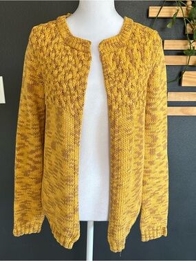 Anthropologie Sparrow Yellow Cable Knit 100% Cotton Cardigan Sweater Size S